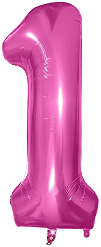 DAZAKA Ballon Anniversaire 1 An Rose Fushia - 101 CM Ballon Chiffre Numéro 1 Rose Fushia - Décoration Anniversaire 1 An Rose Fushia - Vole Grâce à l'Hèlium