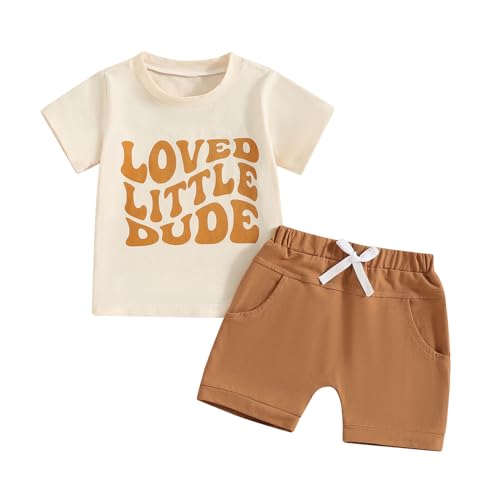 Image of Fernvia Baby Boy Summer Outfits Toddler Funny Letter Short Sleeve T-Shirt Tops Elastic Shorts 2 Piece Clothes Set