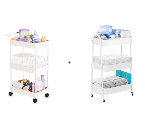 Image of Volnamal Plastic Baby Diaper Caddy Organizer & Chic Metal Utility Diaper Cart