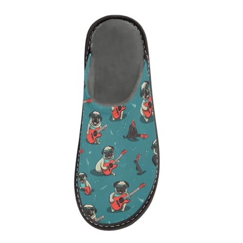 Dancing Dog Play Guitar Fuzzy Slippers Soft Home Bedroom Slippers for Women Men House Shoes3