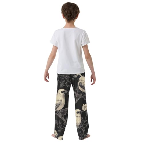 Halloween Bird Floral Boys Long Pants Soft Trousers Elastic Waist Kids Lounge Bottoms with Pockets S-XL3