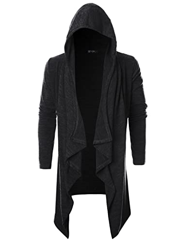 GIVON Mens Hooded Cardigan Ruffle Shawl Collar Drape Cape Overcoat with Pockets & Oversized Hood2