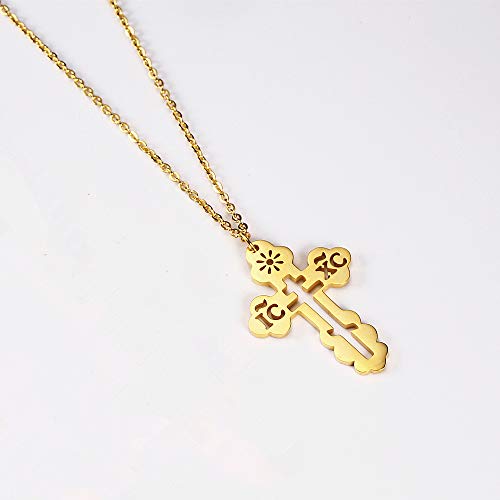 Stainless Steel Eastern Orthodox Cross Pendant Necklace,18K Gold Plated Women Religious Cross Christ Necklace Jewelry 18 Inch Chain3