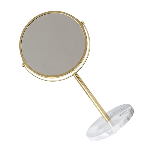 MUCKLILY 1Pc Desktop Makeup Mirror with Marble Base Elegant Golden Finish Convenient for Makeup Application Durable and Easy to Clean Stylish Vanity Decor for Home Use