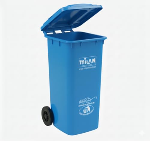 Image of Milan Plastic Manual-Lift Garbage Waste Dustbin with Wheels 120 Ltr Blue