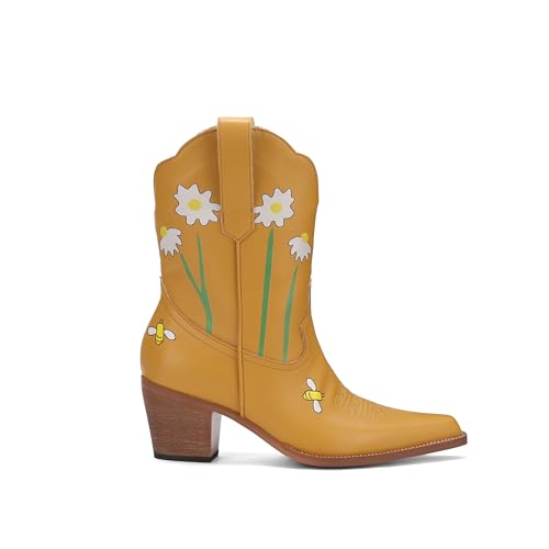 Women's Western Cowgirl Mid-Calf Boots Modern Fashion Western Booties