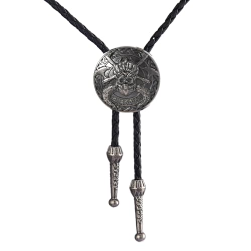 Image of Joxevyia Bolo Tie for Men Vintage Cow Skull Leather Rope Western Cowboy Necktie Vintage Bola Tie Gift for Him
