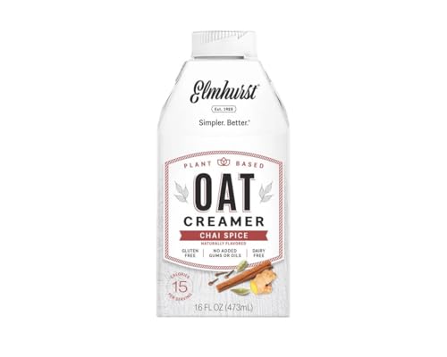 Elmhurst 1925 Chai Spice Oat Creamer – Vegan Oat-Based Coffee Creamer with Spiced Chai Notes – Smooth & Versatile – Ideal for Chai Lattes, Tea & Coffee – 473 ml