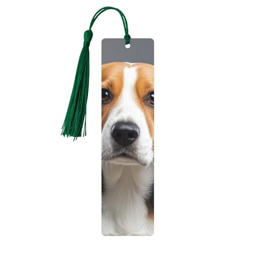 カラフルなタッセル付き木製ブックマーク ダークグリーン、かわいいビーグル木製ブックマーカー パーソナライズされた木製ハンギングタグ オーナメント DIY クラフトブックマーク 男性/女性向け 本好き向け