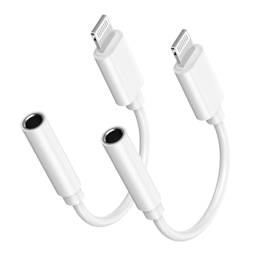 [Apple MFi Certified] Apple Lightning to 3.5 mm Headphone Jack Adapter for iPhone, 2 Pack iPhone 3.5mm Aux Audio Adapter Converter Cable Dongle Compatible for iPhone 14 13 12 11 Pro Max XS XR X 8 iPad