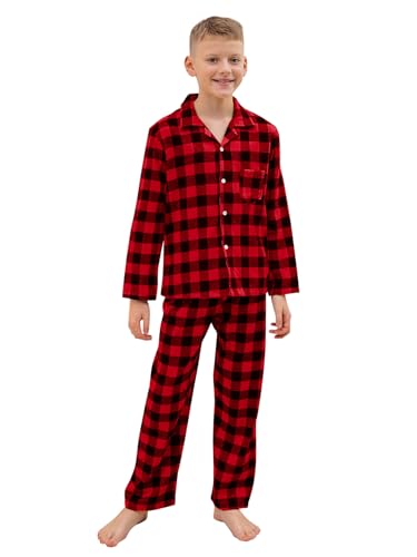 QZH.DUAO Kids Plaid Holiday Christmas Pajamas,Boys & Girls Flannel Button Down Sleepwear Pajamas Set2