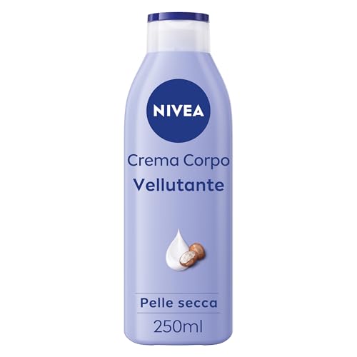 NIVEA Crema corporal aterciopelada de 250 ml, crema corporal hidratante 72h enriquecida con ácido hialurónico puro, manteca de karité y suero nutritivo intenso, crema corporal hidratante para la piel