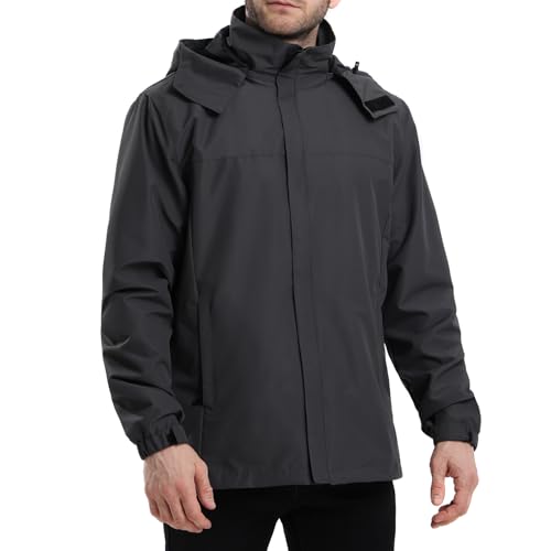 PYALT Veste de pluie homme Imperméable et respirante veste légère coupe vent homme avec capuche pour la randonnée cyclisme Gris L