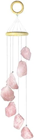 Yatming Rose Quartz Rough Stone Wind Chime, Healing Crystal Hanging Decoration for Indoor and Outdoor