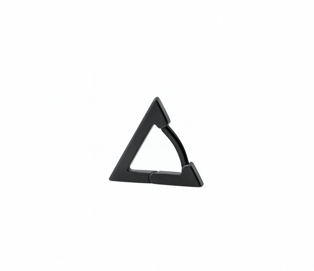 Triangle Shape Men's Earring, Black Geometric Stud Earring-image-34