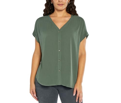 Orvis Women's Short Sleeve Button Front Blouse Shirt (US, Alpha, Large, Regular, Regular, Green)