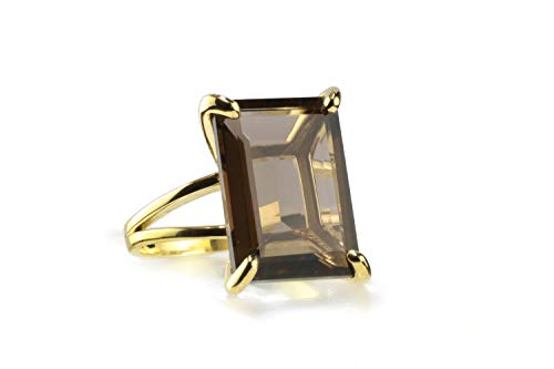 Anemone Jewelry Smoky Quartz Ring - Emerald Cut Gem Rings For Women - Vibrant Crystal Rings, Statement Rings, Fashion Rings, Birthstone Rings - Handmade Jewelry For Women #TOP2