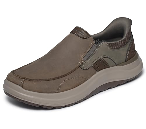 Skechers USA Altman - Zapatos deportivos de piel Prospect con puntera doble para hombre, Gris topo oscuro, 7
