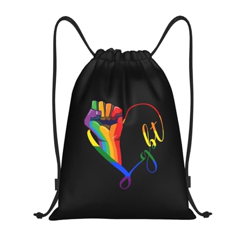 PRTYABS Rainbow LGBT Gay Pride Drawstring Bag Backpack Black Draw String Cinch Bags for Sports, Travel, Beach