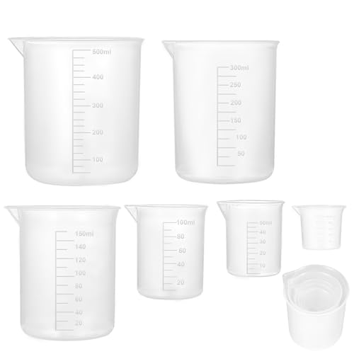 Juego de 6 vasos medidores de 25 ml, 50 ml, 100 ml, 150 ml, 250 ml, 500 ml,Jarra Medidora Plastico,Dosificador Plastico Reutilizable para Cocina Hornear Laboratorio