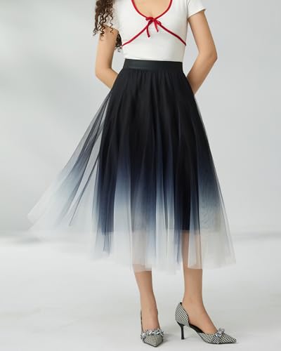 Women’s Tulle Skirts Midi Elastic High Waist Pleated Mesh Flowy A-Line Party Long Tutu Skirts…2