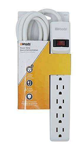 Woods 41434 Power Strip With 6 Outlets And Overload Safety Feature, 6 Foot Cord, White #TOP1
