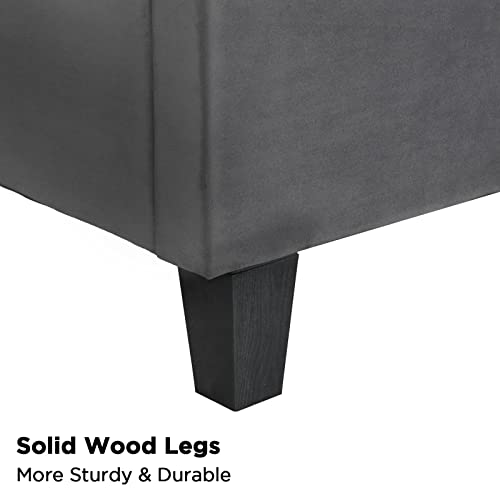Jocisland King Bed Frame Upholstered Bed Wingback Headboard Velvet Tufted Deep Button/No Box Spring Needed/Easy Assembly/Dark Gray #TOP6