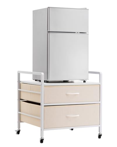 VEVOR Soporte para Mininevera con Almacenamiento, con Capacidad de 80 kg, 2 Cajones, 4 Ruedas Giratorias, Blanco, para Mininevera, para Dormitorio, Apartamento, Oficina, Dormitorio, 560 x 530 x 570 mm