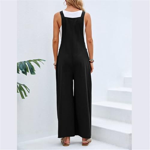 Image of Kubbon Womens Wide Leg Jumpsuits Sleeveless Straps Bib Overalls Summer Baggy Casual Pants Rompers Overalls with Pockets