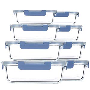 CREST 8 Pack Glass Food Storage Containers with Lids, Glass Meal Prep Containers Set, Freezer to Oven Safe