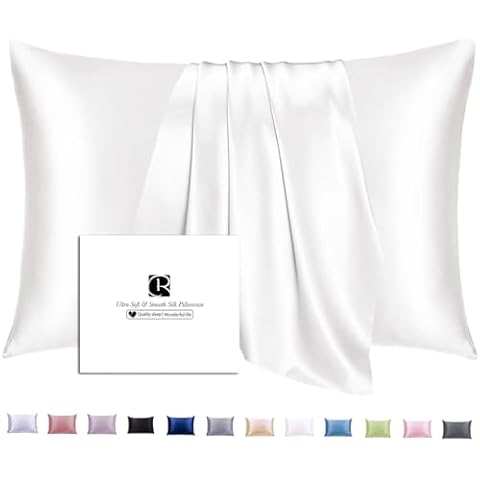 Silk Pillow Case with Hidden Zipper, Ravmix 100% Both Sides Mulberry Silk Pillowcase for Sleeping Women Standard Size 20×26inches, Gift for Women Men, 1PCS, Undyed Ivory White Cover