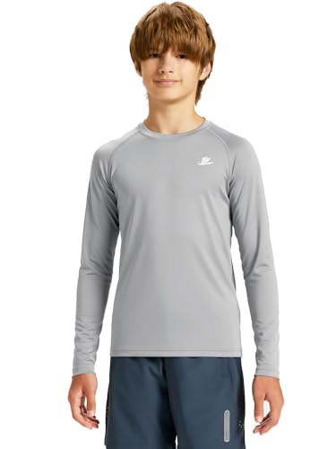 Image of DEVOROPA Youth Boys Compression Shirt Long /Short Sleeve Football Baseball Undershirt Quick Dry Kids Sports Baselayer Crewneck