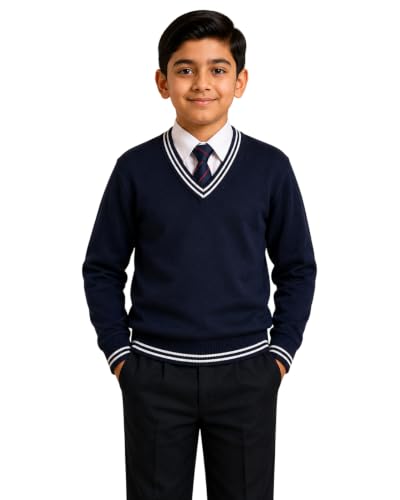 Image of Boy's School Uniform Lining Full Sleeves Sweater - Daffodil