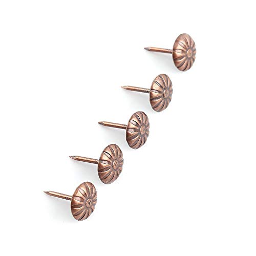 100Pcs Upholstery Nails Antique Brass Finish Upholster Nails Pins Furniture Tacks for Upholstered Furniture Cork Board or DIY Projects(16 * 15mm-flower) - Image 3
