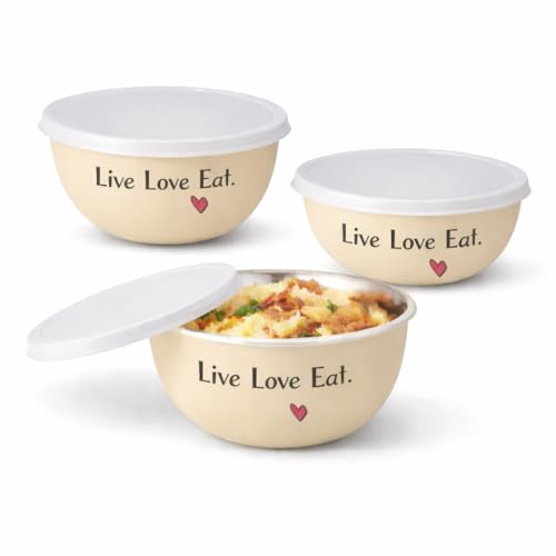 Image of Zaib Microwave Safe Stainless Steel Food Storage Containers with Lid | Pack of 3 | Sizes 12 cm, 14 cm, 16 cm | Capacity 500 ml, 750 ml, 1250 ml | Snap Fit Lid (Live Love Eat Regular 3)