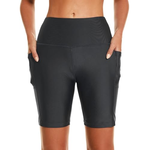 Image of HODOSPORTS Women's 3'' /5'' /7'' /9'' /12'' Swim Board Shorts UPF50+ High Waisted Quick Dry Swimsuit Bottoms with Pockets Liner