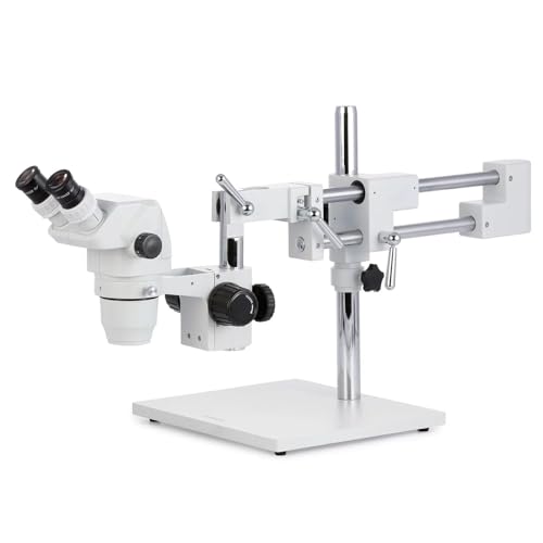 Image of AmScope ZM-4B Professional Binocular Stereo Zoom Microscope, EW10x Eyepieces, 6.7X-45X Magnification, 0.67X-4.5X Zoom Objective, Ambient Lighting, Double-Arm Boom Stand