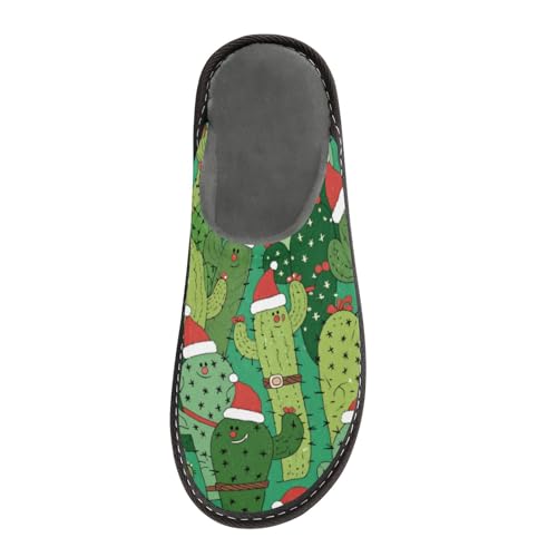 Slippers for Women Cactus Pattern with Christmas Hats Soft Fuzzy Women's Slippers Indoor and Outdoor Shoes 7