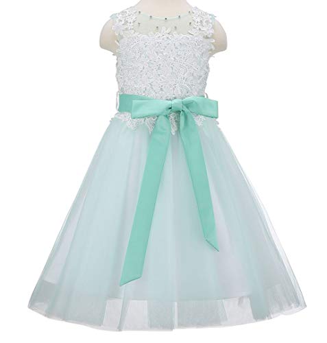Bow Dream Lace Vintage Flower Girl's Dress Tulle Sleeveless Mint 102
