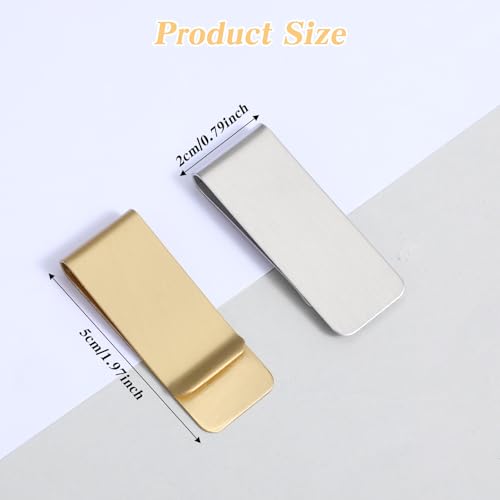 2PCS Cash Clip, Stainless Steel Money Clips, Small Slim Money Clip for Men, Pocket Cash Wallet, Gold & Silver3