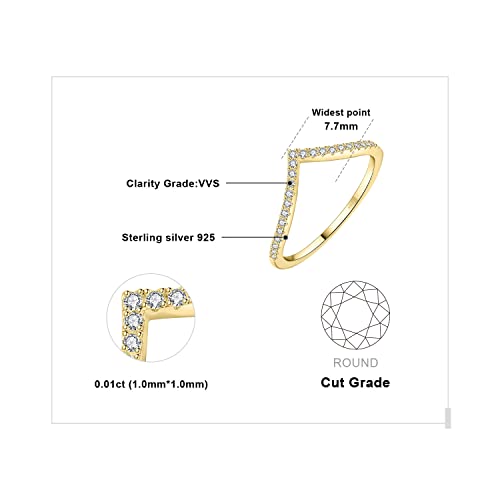 JewelryPalace V Shape Round Cut Moissanite Wedding Band for Women, 14K White Yellow Rose Gold Plated 925 Sterling Silver Promise Ring for Her, Simulated Diamond Stackable Rings VVS D-F2