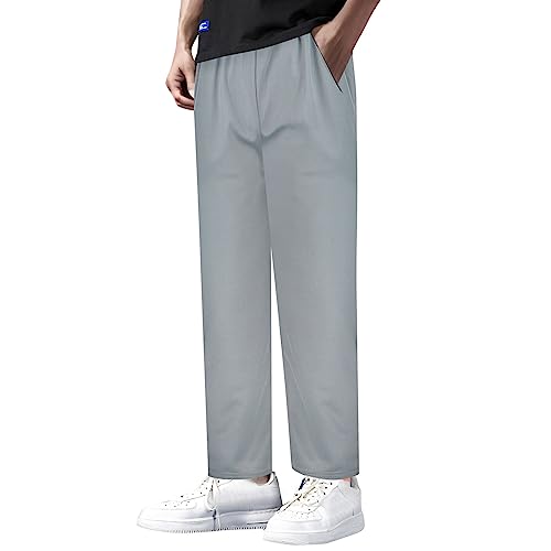 Generisch Moderne Herren Freizeithose mit Reißverschlusstaschen für Sport Alltag atmungsaktiver Netzstoff Komfort Passform gerade Schnitt vielseitig einsetzbar (Grey, XXXXL)