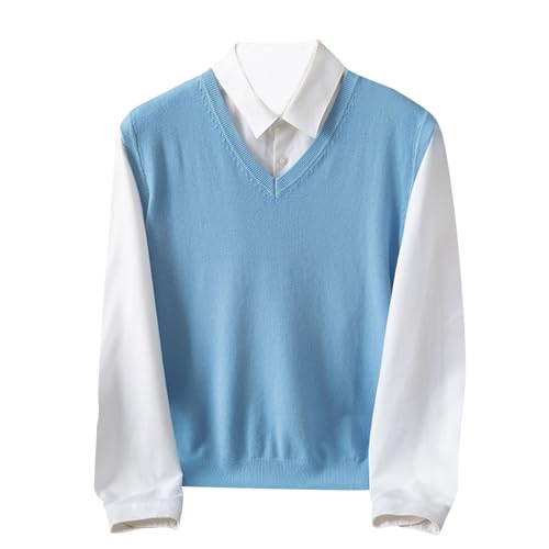 Men's V Neck Sweaters Sleeveless Pullover Vest Knitwear Lightweight Loose Fit Casual School Uniform Sweater Vest Tops