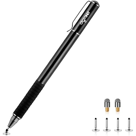 Digiroot Universal Stylus,[2-in-1] Disc Stylus Pens for All Touch Screens Cell Phones, iPad, Tablets, Laptops with 6 Replacement Tips(4 Discs, 2 Fiber Tips Included) - (Black) Cover