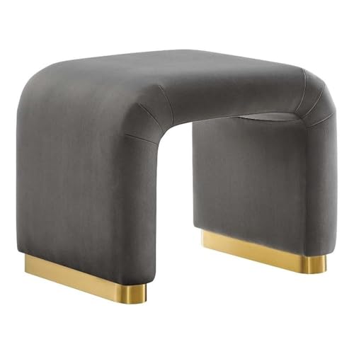 Modway Koda 24" Performance Velvet Upholstered Waterfall Stool or Side Table in Brass Storm Gray, 24 Inches by Modway - Used condition - US$129.55
