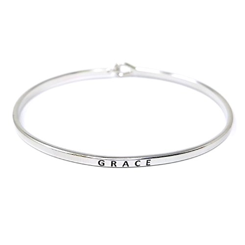 by you Inspirational Grace Message Engraved Thin Cuff Bangle Hook Bracelet (Grace-Silver, Brass)