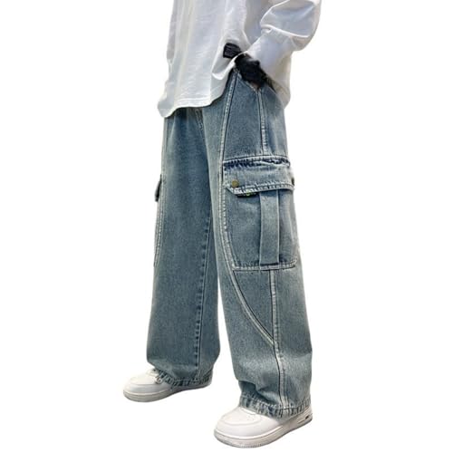 Hip Hop Baggy Cargo Jeans for Girls Wide Leg Muti Pockets Denim Pants Cool Elastic Waist Casual Streetwear Y2k Trouser
