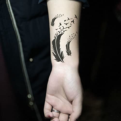 Oottati 2 Sheets Small Cute Temporary Tattoo Stickers Black Feather Birds #TOP3