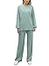 REORIA Damen Baumwolle Rundhals Jogginganzug Langärmliges Oberteil und weite Hose Zweiteiler Trainingsanzug Hausanzug Sport Set Lounge Set Grün Blau L