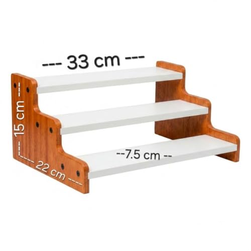 Image of FireBees Kitchen Organizer Rack | 3 Tier Wooden Kitchen Shelf Organisers & Shelf Riser for Counter Top | Wooden Kitchen Storage Stand | Rack for Spice Bottles, Jars, Seasonings (WHITE ORANGE)